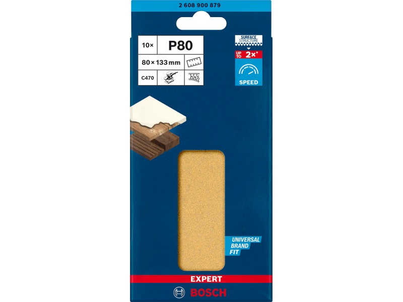 Brusni papir EXPERT Bosch z 8 luknjami za vibracijske brusilnike, Dimenzije: 80x133mm, Zrnatost: 80, 2608900879